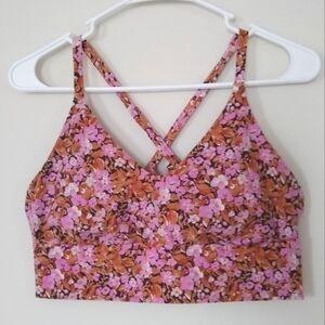 Aerie Floral Pink and Brown Cottage Floral Strappy Athletic Top/Bra Sz Lg